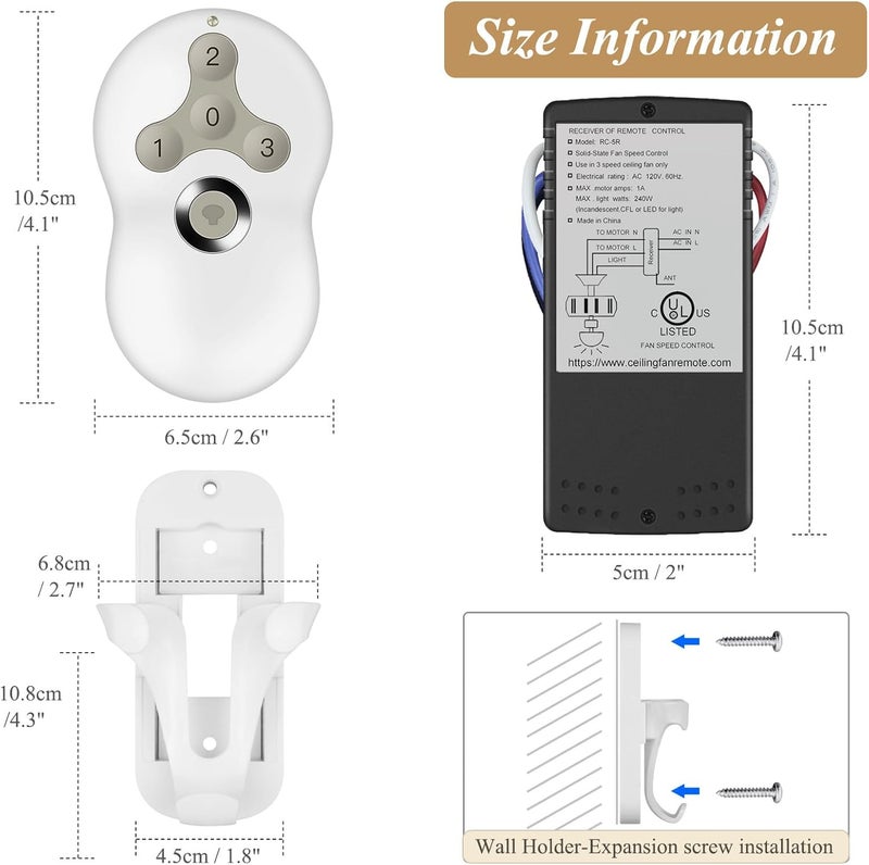 Prichor Universal Ceiling Fan Remote Control Kit, Compatible with Hunter, Harbor Breeze Hampton Bay, 3-Speed Control Fans with Dimmer, Remote Works with Hunter 99122 99123 99600 - Image 4